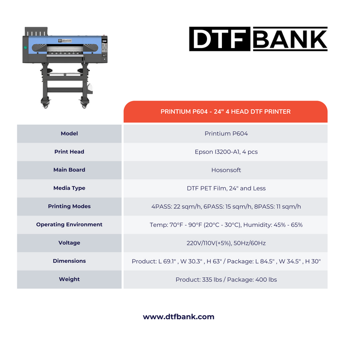 Impresora DTF de 4 cabezales y 24" P604 + Secadora agitadora de polvo DTF P6501